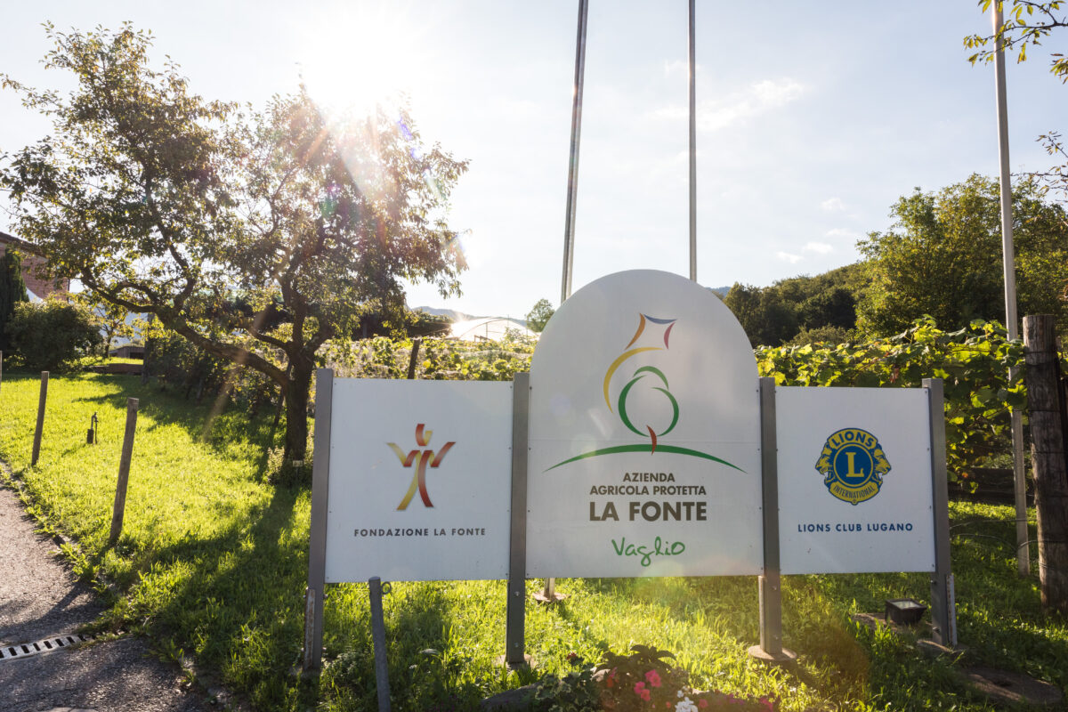 Segnaletica della Fondazione La Fonte, dell'azienda agricola protetta La Fonte e del Lions club Lugano